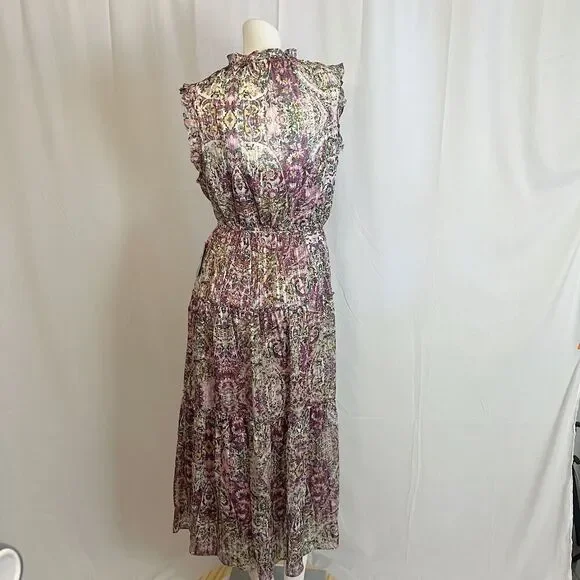 NWT Socialite Metallic Floral Print Tiered Sleeveless Purple Green Dress Size XL - Picture 5 of 7